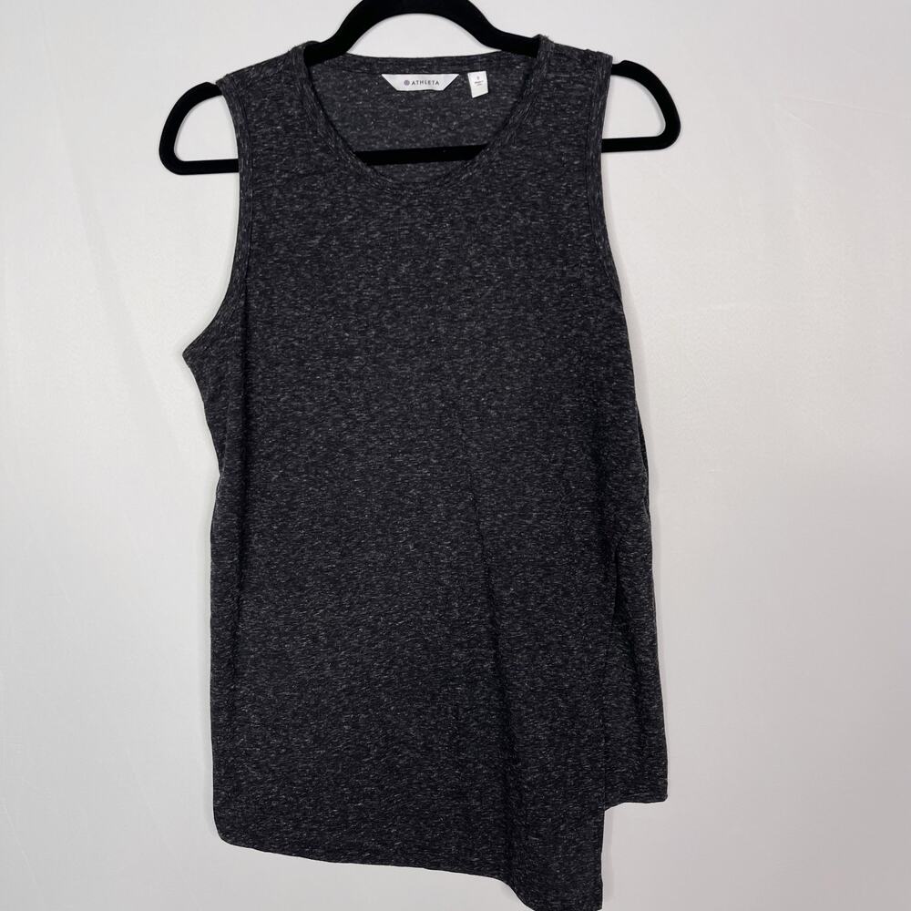 Athleta Small S Dark Heather Grey Getaway Tank Top Sleeveless Layered Wrap Front